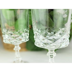 Vintage Clear French Crystal Water Goblets | Cristal D&#39;Arques-Durand Diamond 24% Lead Crystal | Elegant Fine Dining Holiday Entertaining