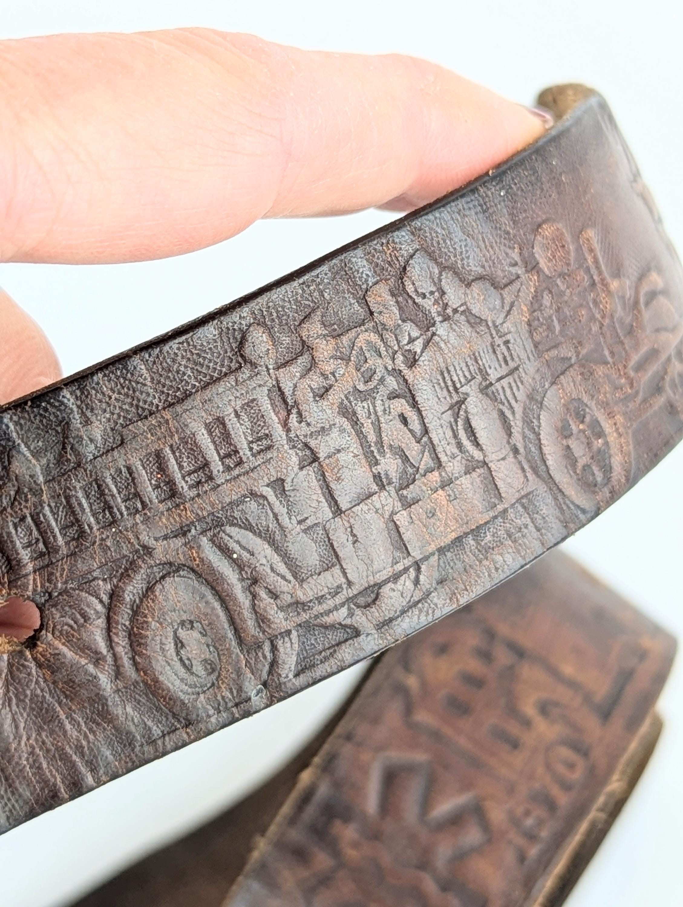 Vintage Firefighter/First Responder Genuine Leather Tooled belt. See video. Vintage Tooled Leather Belt 47 main image 4