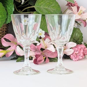 Set of 2 Vintage Cristal D&#39;Arques-Durand Cordials | Palmes Pattern Fan Design Liqueur Glasses | Pair of Multi-Faceted Elegant Stem Drinkware