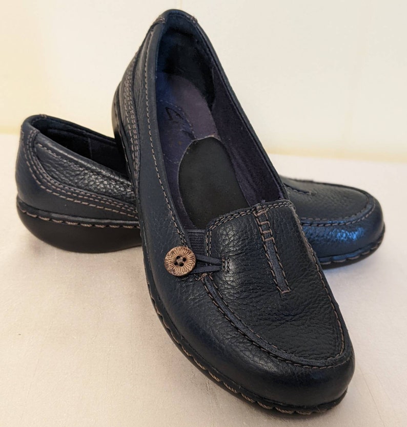 Women's Navy Blue Leather Slipon Shoe Boho Blue Leather Etsy