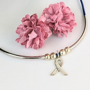 Blue Ribbon Necklace Silver Charm | Blue Awareness Necklace | Silver Blue Necklace | Alopecia Awareness Necklace Chronic Illness Autoimmune