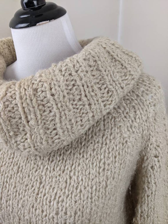 Vintage 1970s Off White Knit Sweater Cowl Collar … - image 3