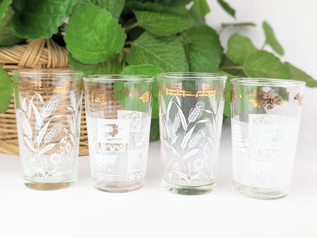 JINYOUJIA-Korean Decal Glass Cup, Daisy Tulip Gold Edge, Juice Water Cups,  Retro Wine Goblet, High-grade Kitchen Drinkware