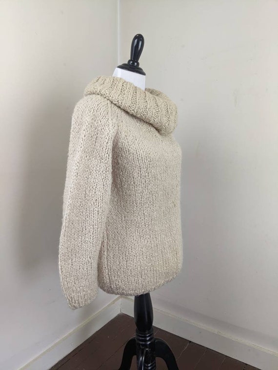 Vintage 1970s Off White Knit Sweater Cowl Collar … - image 6