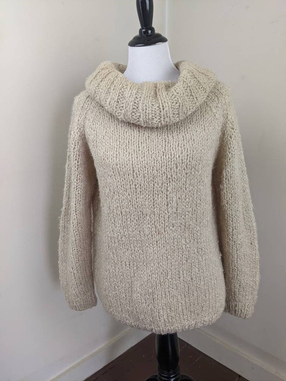 Vintage 1970s Off White Knit Sweater Cowl Collar … - image 2