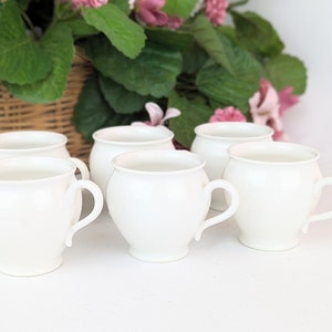 Set of 6 White Porcelain Espresso Cups | Vintage White Porcelain Hospitality Tea Cups Demitasse Set | Flared Pedestal Handled Coffee Cups