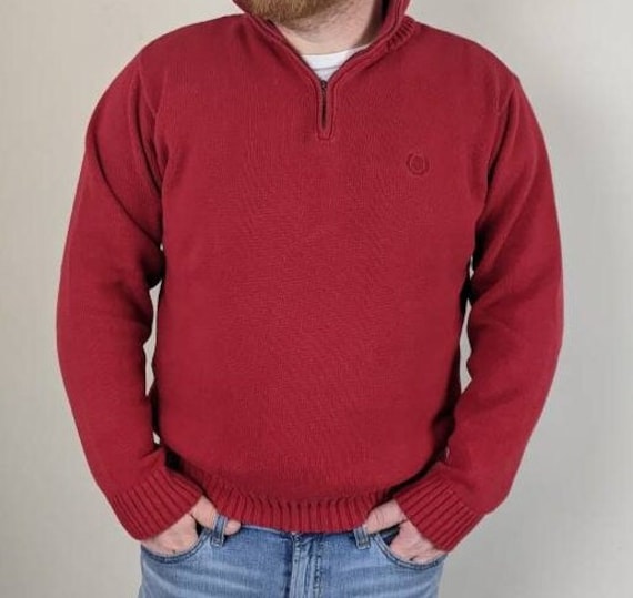 Vintage 1990s Herren Roter Pullover Herren Roter Henley Pullover