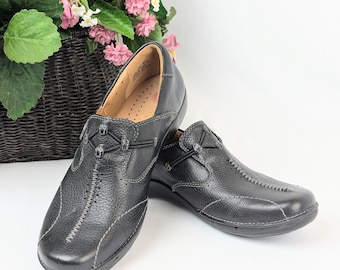 Black Clarks Un.loop Womens 8N Leather Slip on Loafers | Round Toe Narrow  Comfort Shoes Low Heel Flats | Classic Neutral Work Walking Shoes - Etsy  Israel