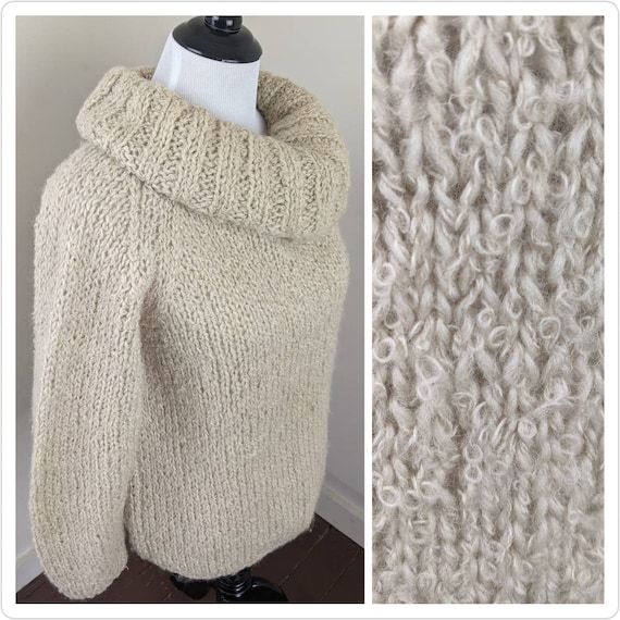 Vintage 1970s Off White Knit Sweater Cowl Collar … - image 1