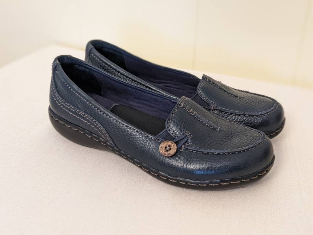 Women's Navy Blue Leather Slipon Shoe Boho Blue Leather Etsy