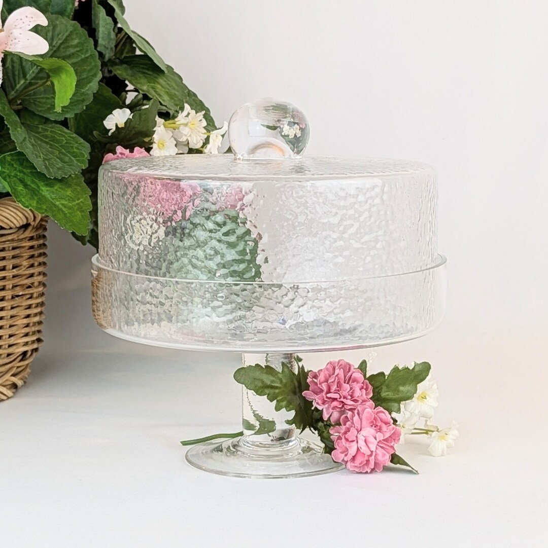 Dimpled Glass Cake Stand Pedestal Cake Dome Clear Textured Glass ...