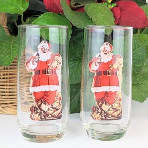 Santa Claus Coca Cola Water Glasses | Set of 2 Vintage Haddon Sundblom Coca Cola Christmas Collectible | Vintage Holiday Glasses Drinkware