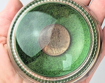 Vintage Desk Top Paperweight 3" Round Magnifying Clear Glass Dome 3" | Home Office Decorative Glass | Antique 1920 Copper Penny Green Felt