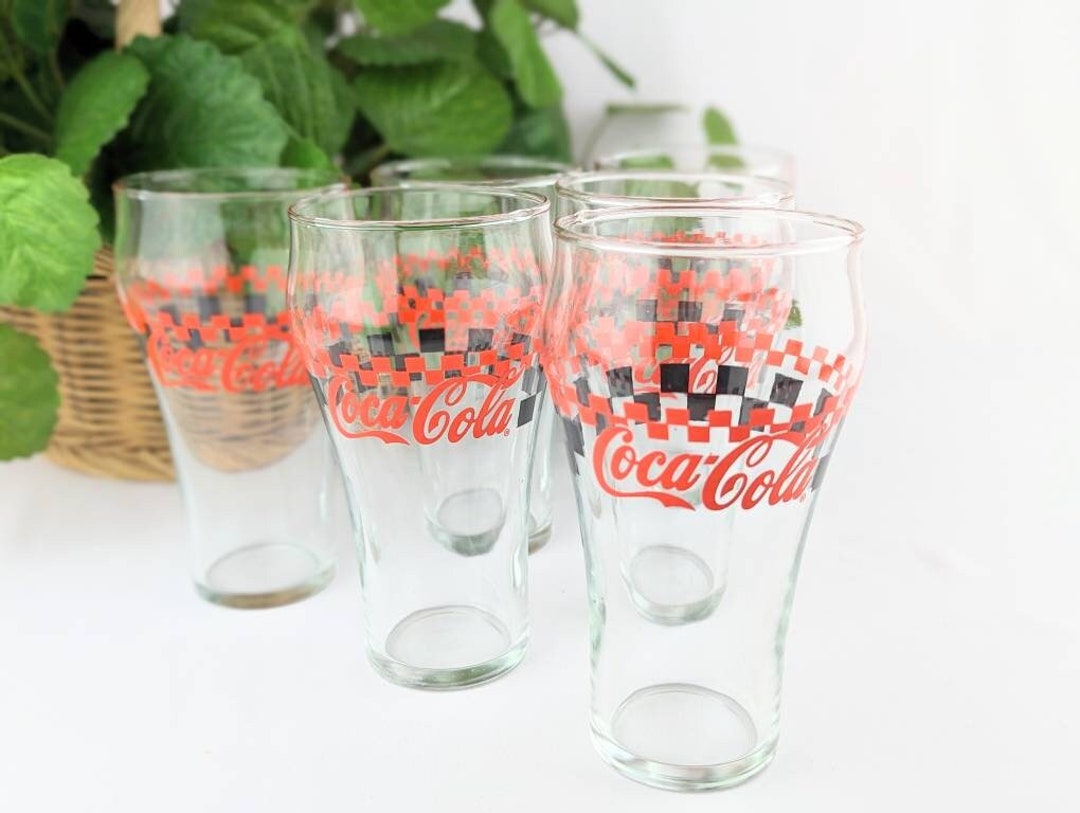 Set of 6 Red Black Checker Print Coca Cola Promo Glasses Etsy