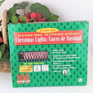 Vintage Red String Lights Christmas | Outdoor Indoor Christmas Lights NOS NIB | Vintage Holiday Decor Red Lights Valentine Decor Halloween