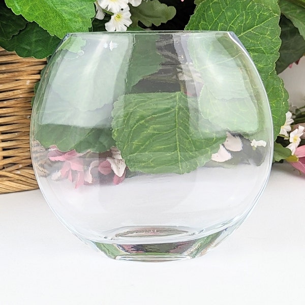 Petit vase en verre clair Artemis Moon Vase de table | Vase de terrarium en verre de lune de rebord de fenêtre court de 4,5 pouces | Vase de fleur en verre soufflé à bol rond maigre