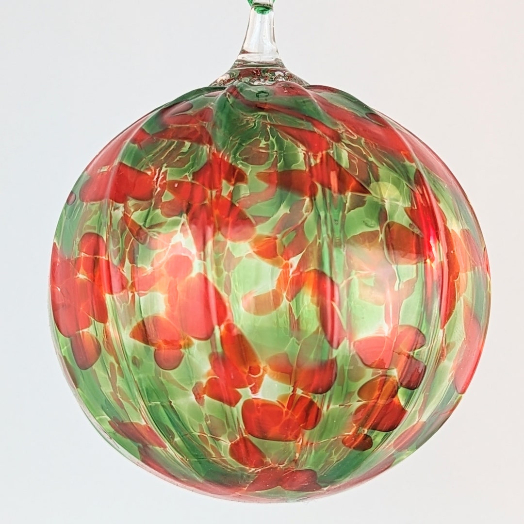 Hand Blown Red Green Glass Ball Ornament Muranostyle Blown Etsy