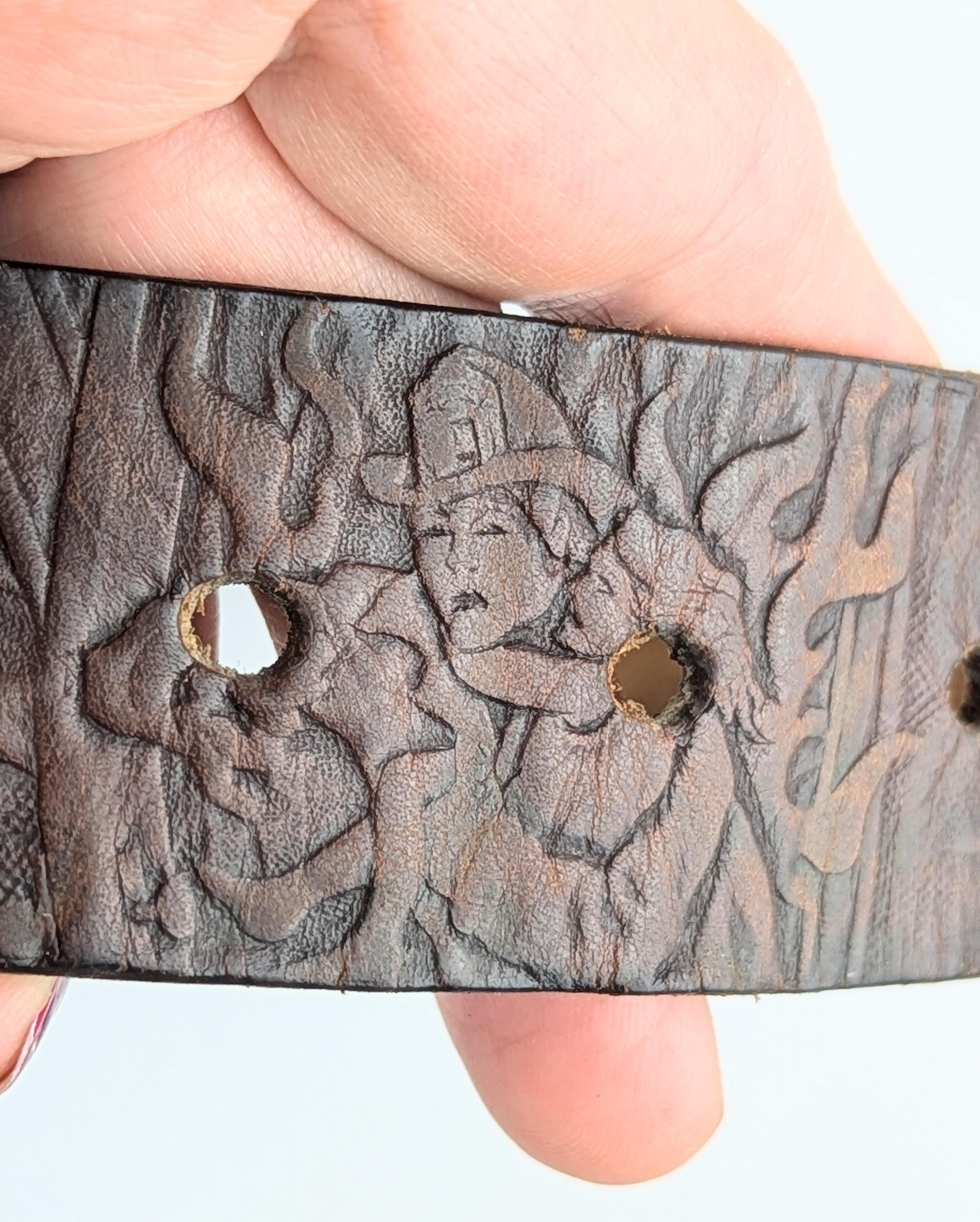 Vintage Firefighter/First Responder Genuine Leather Tooled belt. See video. Vintage Tooled Leather Belt 47 main image 3