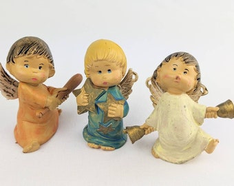 Set of 3 Vintage 1960s Angel Cherub Ornaments | Child-like Angel Ornaments Made in Italy | Italian Crafted Christmas Ornaments Little Boys