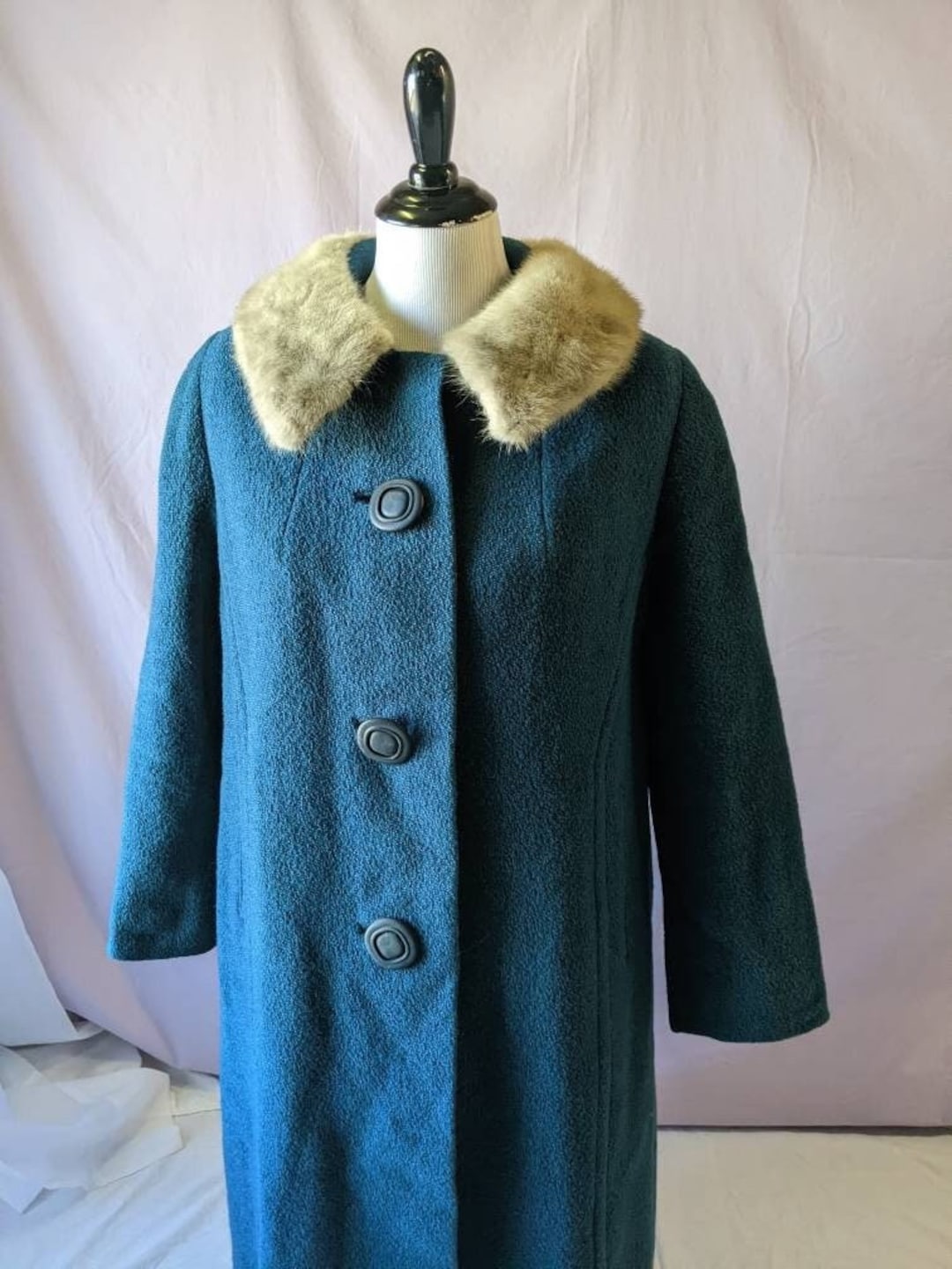 Vintage 1950s Blue Women's Wool Mod Car Coat | Vtg Women's