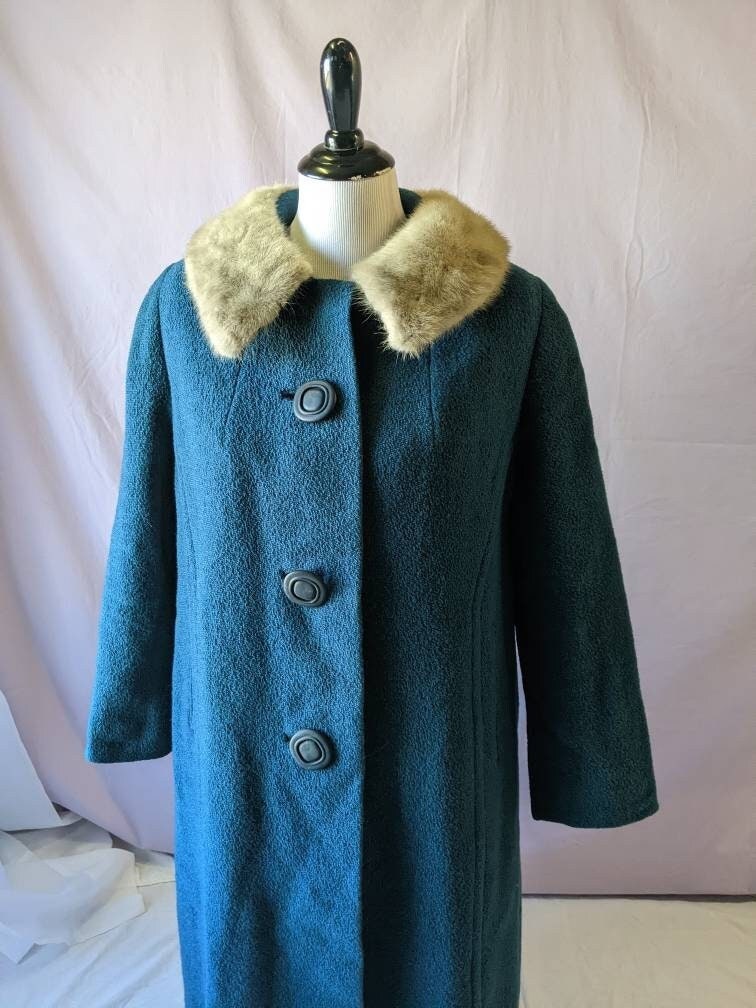 Vintage 1950s Blue Women's Wool Mod Car Coat | Vtg Women's Teal