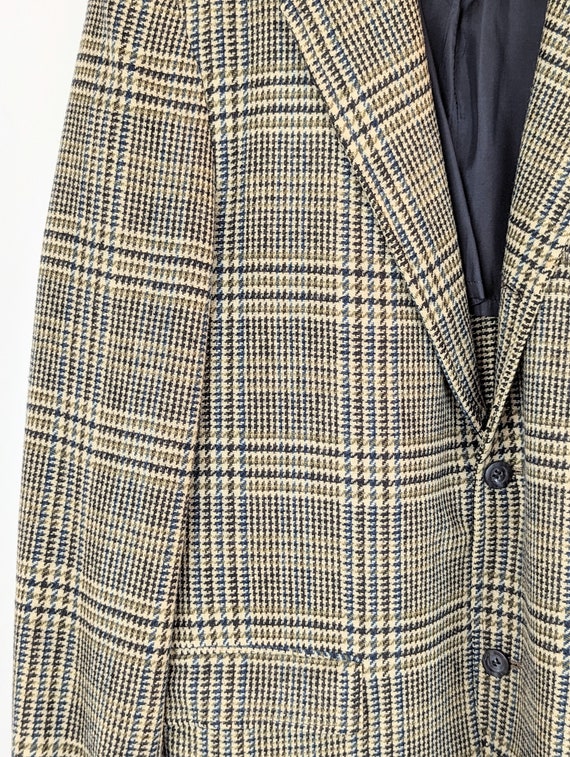 Vintage Men's Brown Blue Glen Plaid Wool Sport Co… - image 3