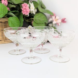 Set of 4 Antique EAPG Champagne Coupe Glasses | Innovation 410 Flowers and Wheels Sherbet Cups | Collectible Early American Pressed Glass