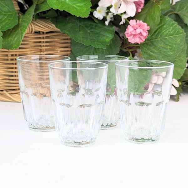 Set of 4 Clear Glass Vintage Shot Glasses | Clear Faceted Glass Stirrup Cups Vintage Barware | Vintage Drinking Bar Glasses Man Cave