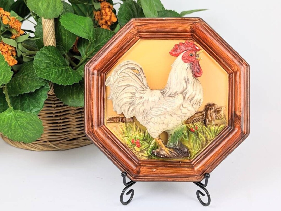 Vintage 3D Ceramic Rooster Wall Decor Farmhouse Chicken Hen Farm Decor