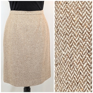 Women&#39;s Wool Midi Straight Skirt Autumn Neutral Herringbone | Talbots Ladies Brown Tan Wool Skirt | Vintage 80s Ladies Lined Business Skirt