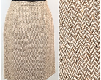 Women&#39;s Wool Midi Straight Skirt Autumn Neutral Herringbone | Talbots Ladies Brown Tan Wool Skirt | Vintage 80s Ladies Lined Business Skirt
