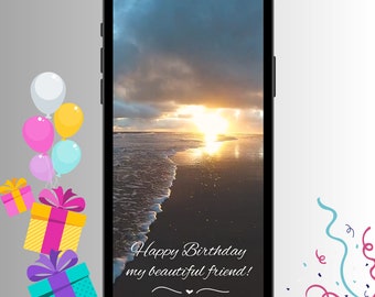Happy Birthday Digital Card | Animated Card | Waste Free | Birthday Card for a Friend | Birthday | Beach Sunset | Waste-free |