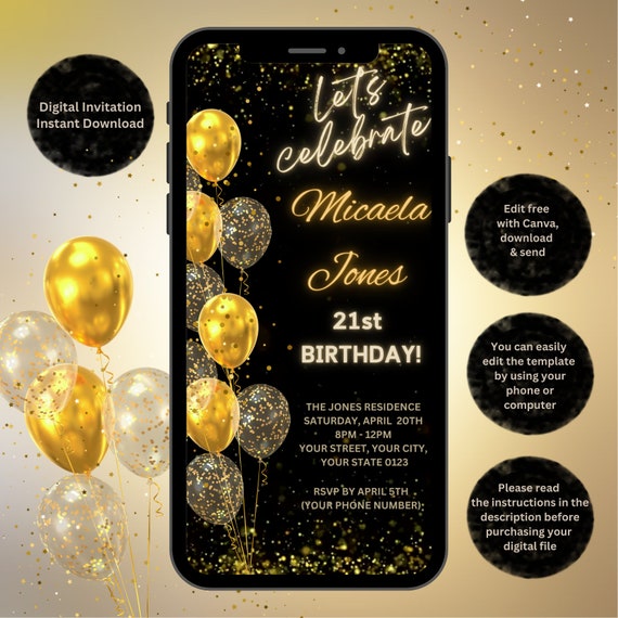 Animated 21st Birthday Invitation: Customizable Template (Digital Download)