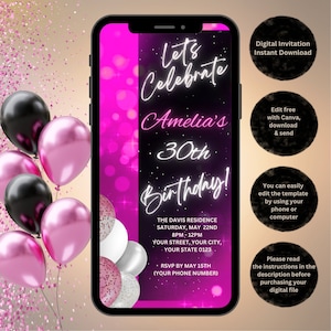 30th Birthday Invitation: Customizable Animated Template (Digital Download)