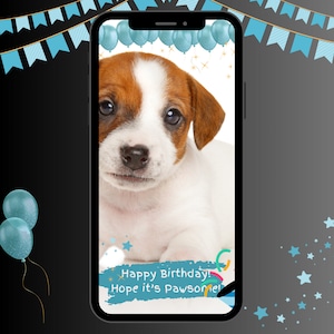 Tarjeta de feliz cumpleaños / Tarjeta de cumpleaños animada / Envía amor / Digital / Jack Russel / Sin residuos / Sin papel /