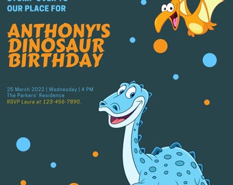 Editable Dinosaur Birthday Invitation: Animated Kids Party (Digital)