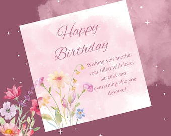 Pink Flowers Happy Birthday Animated E-Card (Digital Download)