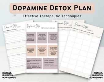 Dopamin Detox Planer | Sofortige herunterladbare PDF | Self Care Wochenplaner | Druckbarer Habit Tracker | Minimalistisch