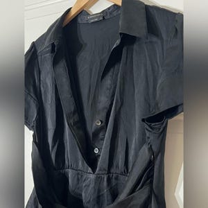 BCBG 100%シルクラップブラウス サイドジップ Y2K オフィスサイレン ブラックタイトップ L 画像 4