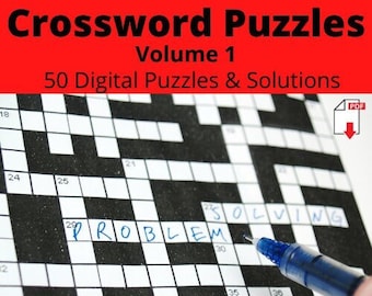 50 Printable Crossword Puzzles Volume 1, Back to School, Word Scramble, Word Game, Brain Games Classroom Activity, PDF Download W/ Solutions