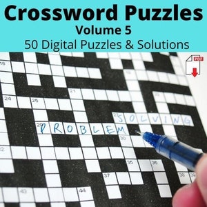 50 Printable Crossword Puzzles Volume 5, Back to School, Word Scramble, Word Game, Brain Games Classroom Activity, PDF Download W/ Solutions