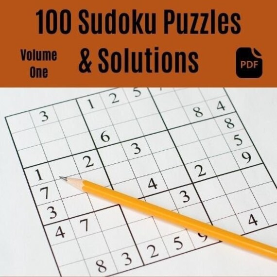 100 sudoku puzzles with solutions volume one sudoku printable etsy