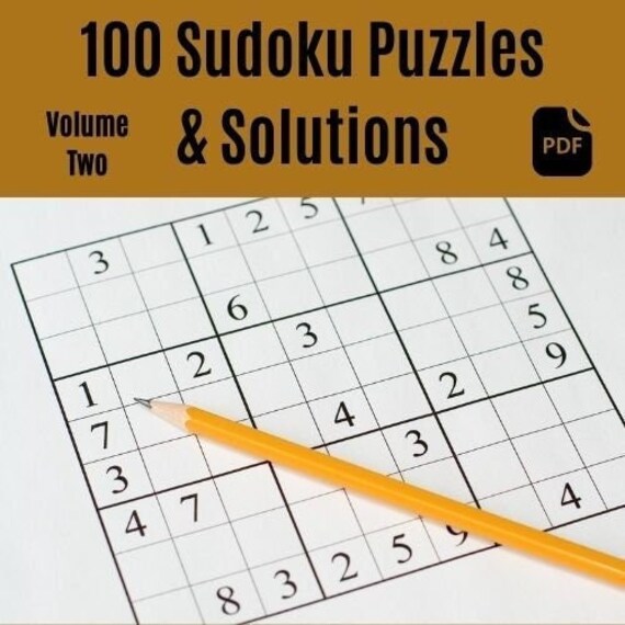 100 sudoku puzzles with solutions volume two sudoku printable etsy