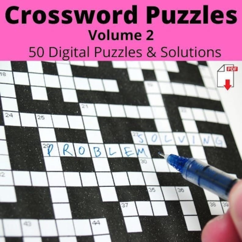 50 printable crossword puzzles volume 2 back to school word etsy