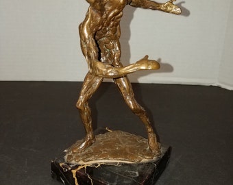 Bronzen abstracte mannelijke danser sculptuur op marmeren basis - 9 "lang - gesigneerd