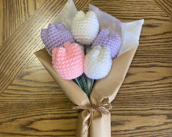 Bouquet au crochet |Cadeau pour la fête des mères|Bouquet de tulipes au crochet|Cadeau d'anniversaire|Bouquet de fleurs au crochet|Cadeaux pour maman|Cadeaux pour petite amie|Cadeau pour elle