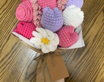 Bouquet au crochet |Cadeau pour la fête des mères|Bouquet de tulipes au crochet|Cadeau d'anniversaire|Bouquet de fleurs au crochet|Cadeaux pour maman|Cadeaux pour petite amie|Cadeau pour elle