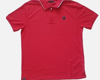Rare Scuderia Ferrari Herren Red Regular Fit Zip-Polo-Shirt 2XL Logo mit Seitentasche