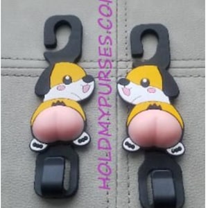 2 Pc.  Cute Puppy With Soft Tush Car Hook/ Bag Hanger/Purse Hook/Car Organizer/Headrest Hook/Car Bling/Handbag Hanger