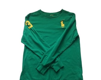 Polo Ralph Lauren Camiseta Niño XL 18-20 Verde Big Pony Rugby Manga Larga Juvenil